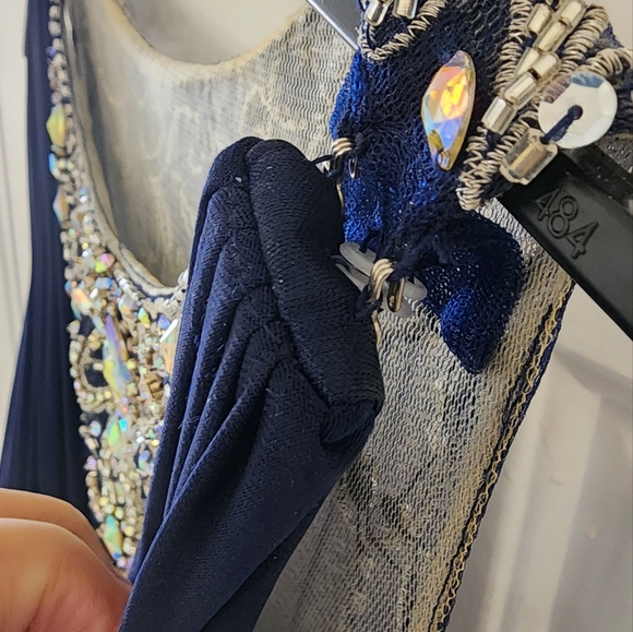 Tony Bowls Size 0 Dark Blue Sequined Prom Dress - worn one time - Picture 9 of 11